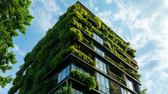 Eco-Friendly Skyscraper: A modern architectural marvel, this building is draped in vibrant greenery, seamlessly blending urban design with nature's embrace, showcasing sustainable living.