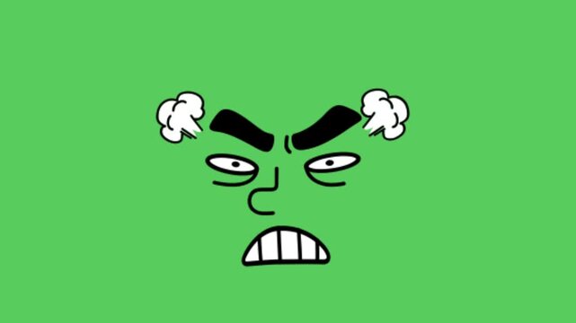 Animation cartoon faces showing emotions anger on green background.