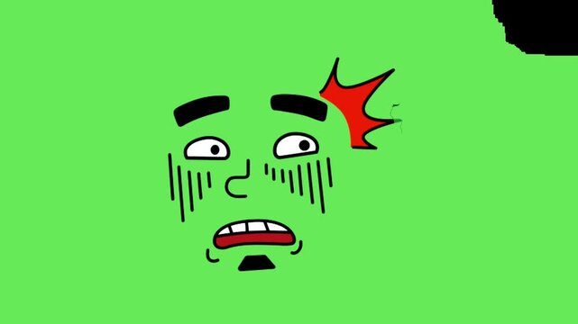 Animation cartoon faces showing emotions panic on green background.