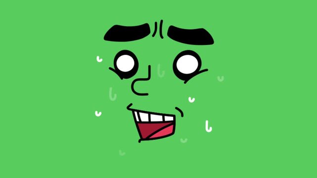 Animation cartoon faces showing emotions panic on green background.