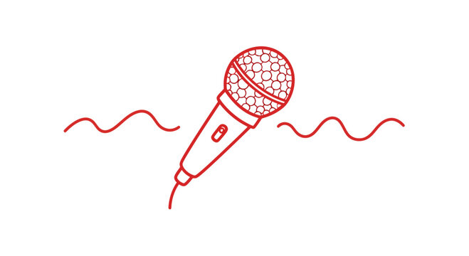 Red Line Drawing of Microphone Illustration.