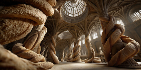 Obraz premium Intricate bread maze. Mysterious bread maze with winding aisles and shadowed hidden alcoves