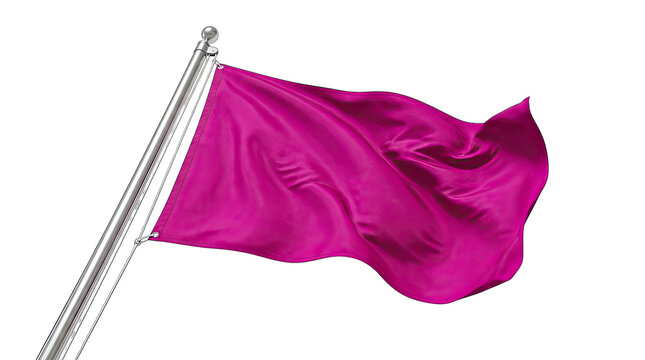 Pink flag waving on silver pole isolated on transparent background