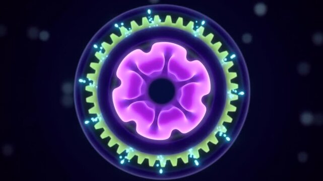 Top down axial view of an ATP synthase rotary motor like a radial turbine