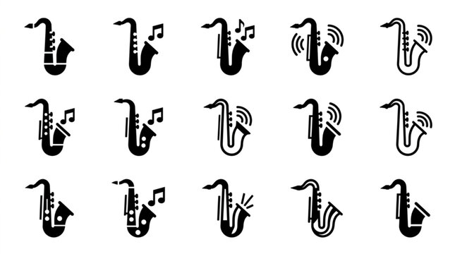 Collection of Saxophone Icons with Musical Notes.