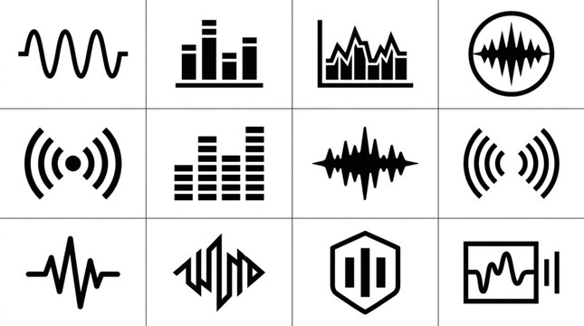 Collection of Sound Waveform and Audio Signal Icons.