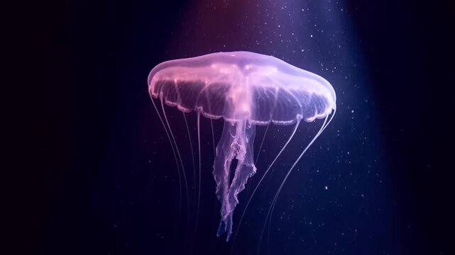 Close up of a translucent abyssal creature in the deep ocean darkness