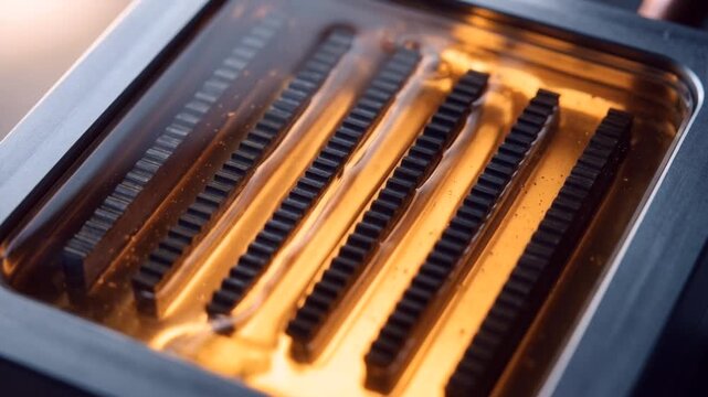 Macro of amber electrolyte flowing in a vanadium redox flow battery