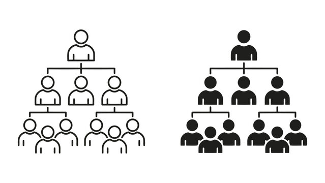 Corporate hierarchy team structure icons in linear and solid styles