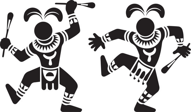 MobileTribal dancers with ceremonial attire and sticks in black cultural icon design