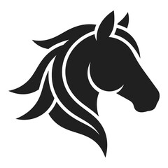 Black silhouette of a horse head with flowing mane  side view icon © Sojib