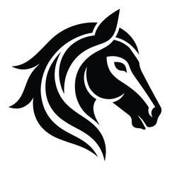 Blackandwhite horse head with flowing mane and smooth lines illustration icon © Sojib