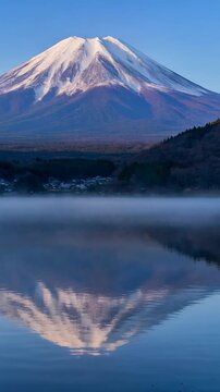 Mount Fuji Reflection on Misty Lake 4K Generative AI