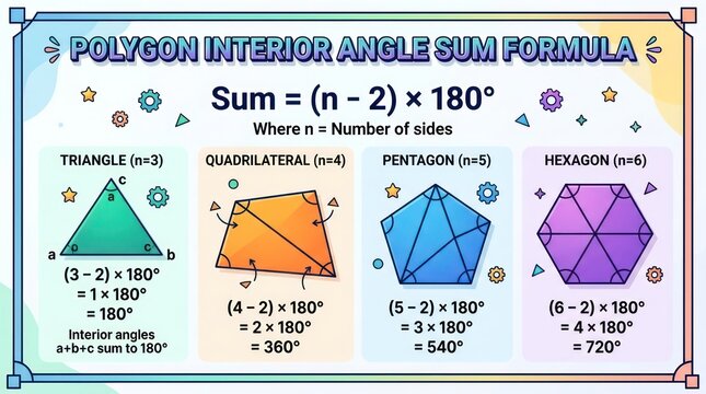 Educational infographic showing mathematical formula for calculating polygon angle sum.