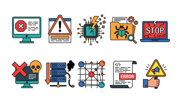 Warning signs and error icons.