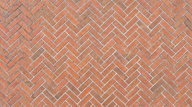 A close-up view of a brick wall with a herringbone pattern made of bricks