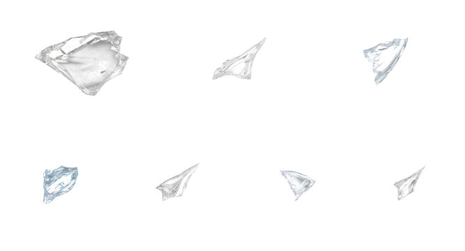Set of transparent glass shards and sharp fragments isolated on transparent background design