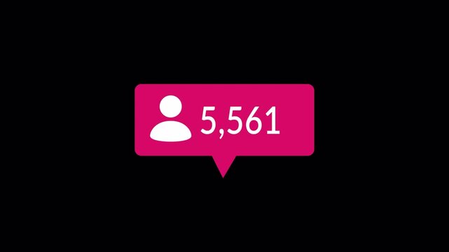 Social media followers counting notification icon animation with Alpha Channel, Incoming followers counting notification animation ,followers counting animation from 0 to 10,000 in 4K .
