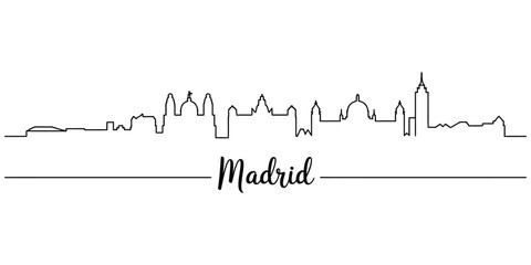 Obraz premium Madrid city skyline silhouette drawing with minimalist black line art vector illustration of the spanish capital city Vector, illustration
