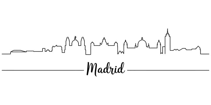 Madrid city skyline silhouette drawing with minimalist black line art vector illustration of the spanish capital city Vector, illustration