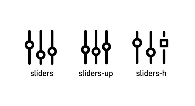 Slider adjustment controls icon set for settings interface with adjustment settings interface configuration vertical interactive customization software precision