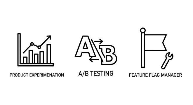 Development icons showing product experimentation ab testing and feature flag manager with testing tools user experience development process product management software testing web development