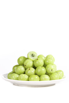 Fresh Green Gooseberries on White Plate Studio Still Life Photography
