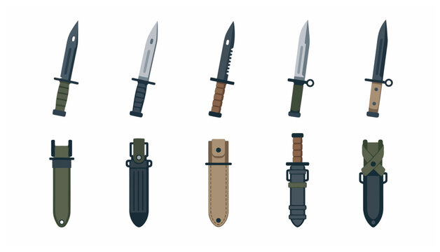 Collection of various knives and sheaths.