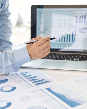 Finance Investment consultant analyze data insight and financial planning strategy for investment portfolio growth.