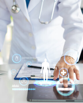 Telehealth or Telemedicine Medical Consultations concept. Doctor or Healthcare Professionals  with digital system support for consult patient.