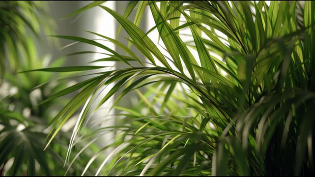 Lush Green Palm Fronds Illuminated by Soft Sunlight