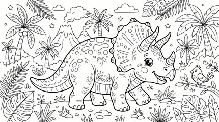 Dinosaur Triceratops Walking Alone Slowly. © Hilda