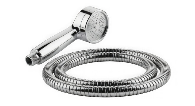 Shower head with hose, metal, isolated