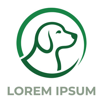 Green dog head logo in a circle with lorem ipsum text icon