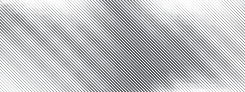 Diagonal line pattern on white backdrop with gradient fade. Parallel stripes, slashes, lines in repeating texture. Vector minimalist optical design. Template for print, packaging, banner overlay.