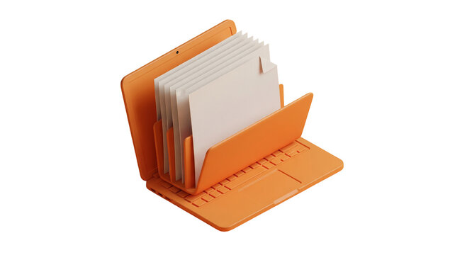 Open orange folder containing files perfect for data storage concepts and business documentation