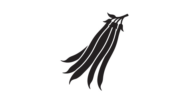 Black bean pod silhouette against a white background silhouette
