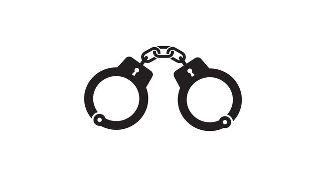 Handcuffs With Chain Black Silhouette On White Background