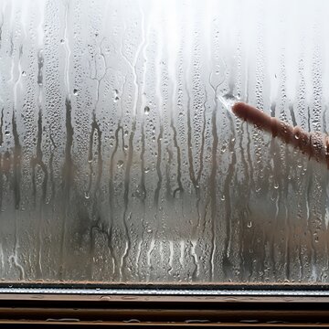 Rainy Day Foggy Window with Water Droplets and Wiper Blade.