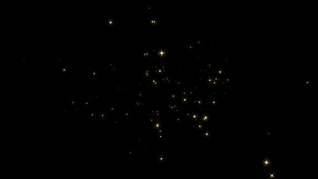 Abstract Elegant Golden Sparkle Starry Cloud Over Black Screen, Constant Shimmering Celestial Stardust Animation for Festive Holiday Intros, Romantic Weddings, and Luxury Video Projects