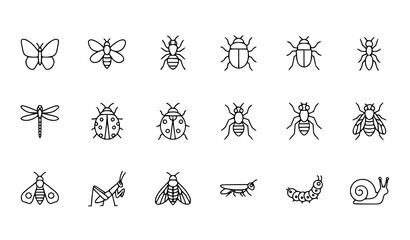 Insect Outline Icons Vector Pack Minimal Editable Stroke © Nobab