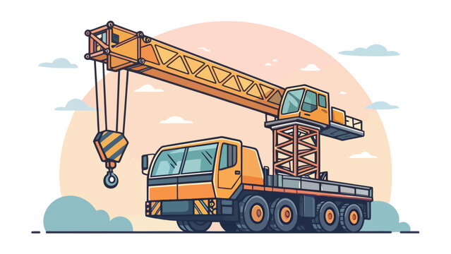 Industrial mobile telescopic crane truck illustration with construction telescopic machinery industrial equipment engineering building transport development infrastructure automotive
