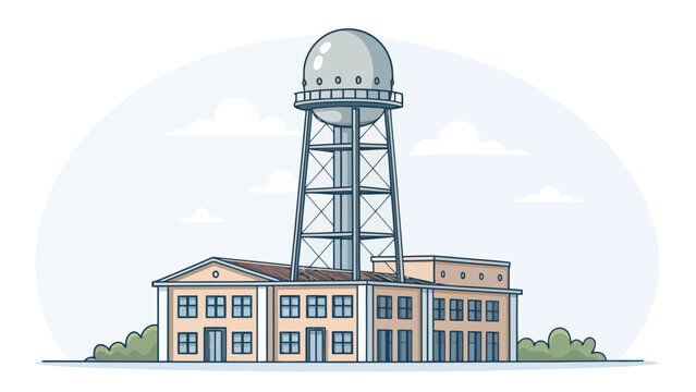 Industrial control station building with metal communication radar tower communication industrial building technology transmission infrastructure observatory military facility engineering