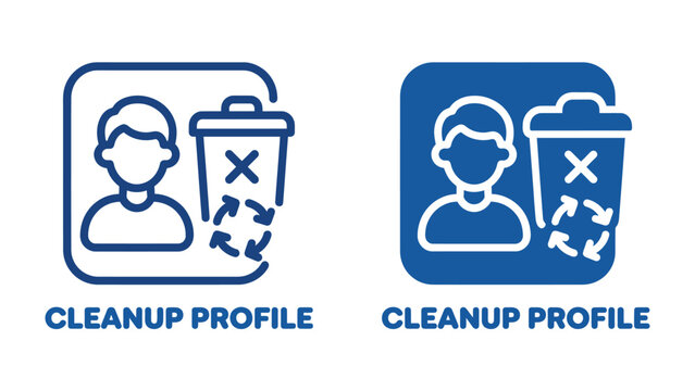 User Profile Cleanup Icons: Two stylized icons depicting a user profile alongside a trash bin with recycling arrows, symbolizing profile cleanup and data management.