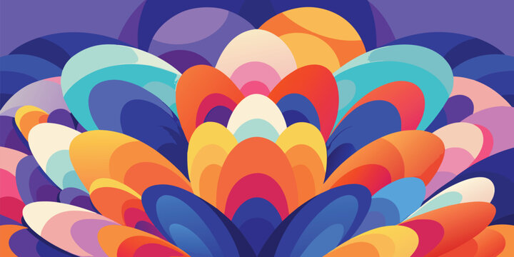 Abstract floral pattern with overlapping colorful petal shapes and curves vector illustration.