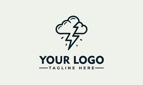 Weather storm cloud and lightning bolt vector logo illustration