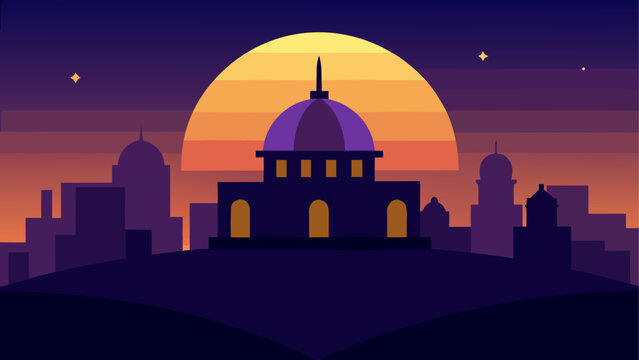 City skyline with mosque at sunset