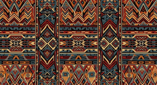 Colorful Traditional Geometric Pattern Textile Design for Cultural Decor.