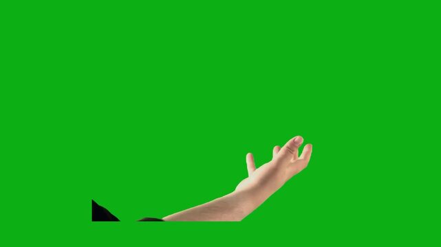 Hand arm raise green screen chromakey background 2d animated cartoon animation wave hello sign communication action gesture concept icon loops smoothly on chroma key