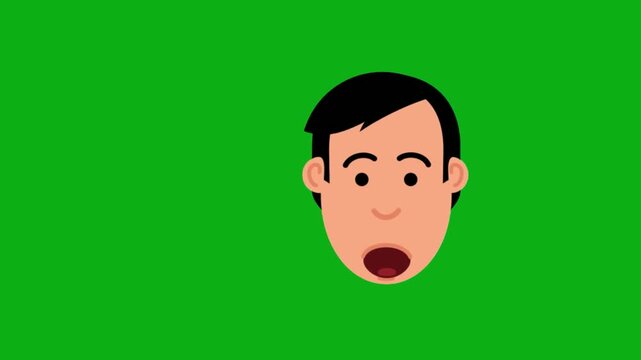 Man face surprised green screen chromakey background 2d animated cartoon animation emotion expression head portrait character concept icon loops smoothly on chroma key